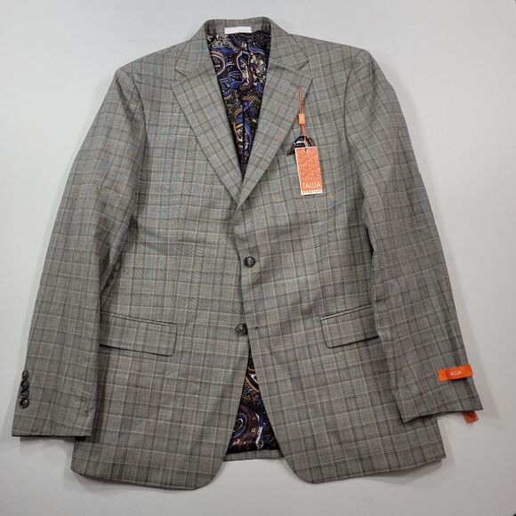 Tallia Slim-Fit Wool Suit‎ Mens 44L 2 Piece Cream Brown Pants 40x32 $600 - Picture 3 of 13